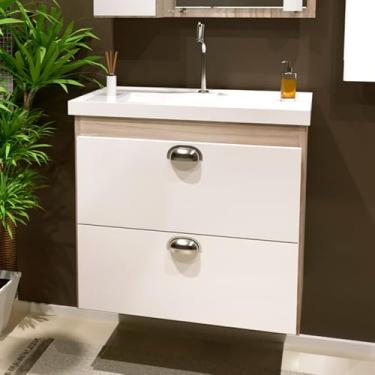 Imagem de Gabinete Toucador Para Banheiro Veneza Com Cuba 58cm Maple/Branco