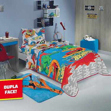 Imagem de Edredom Dupla Face Microfibra Solteiro Estampado Hot Wheels 1,50 m x 2,20 m Com 1 peça, Lepper, Blue