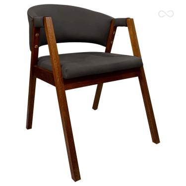 Imagem de Cadeira de Jantar Estofada Madeira com Braço Ravena Curva Marrom Café CCS