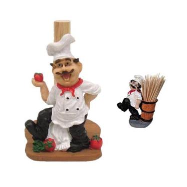 Imagem de Porta Papel Toalha e Paliteiro de Mesa Cozinheiro Andando - Decore Cas