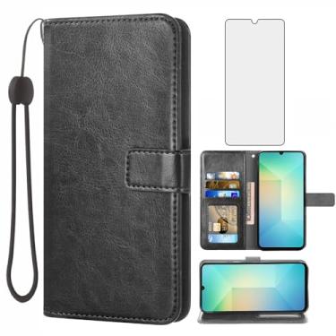 Imagem de Asuwish Capa carteira compatível com Samsung Galaxy A06, protetor de tela de vidro temperado e capa flip de couro, suporte para cartão, acessórios de celular, capas para celular para GalaxyA06 A 06