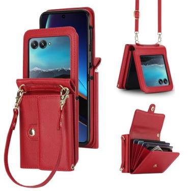 Imagem de Asuwish Capa de celular para Motorola Razr Plus 2024/Moto Razr 50 Ultra capa carteira com alça de pulso transversal com suporte para cartão de crédito com suporte para celular com bloqueio RFID
