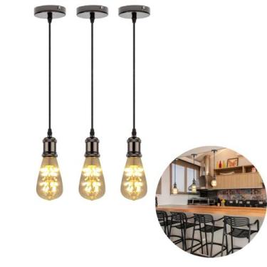 Imagem de Kit 3 Luminária Pendente Soquete Bocal E27 Com Lâmpada Led Vintage For