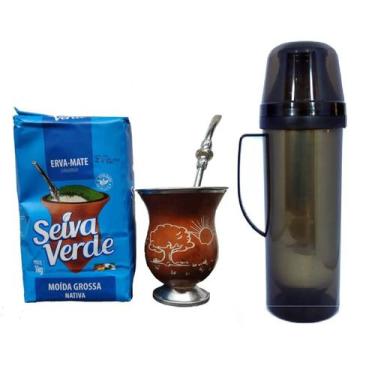 Imagem de Kit Cuia Bomba Erva mate Chimarrao Garrafa Termica 4 peças - Fracari