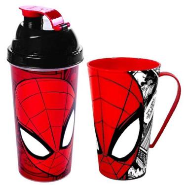 Imagem de Kit Caneca do Homem Aranha 500ml + Copo Shake Plasútil