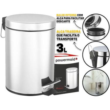 Imagem de Lixeira Redonda Inox 3 Litros Para Cozinha Banheiro Lavabo Escritório 