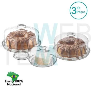 Imagem de Conjunto 2 Boleiras com e sem Pé e Queijeira Porta Queijos de Vidro Vi