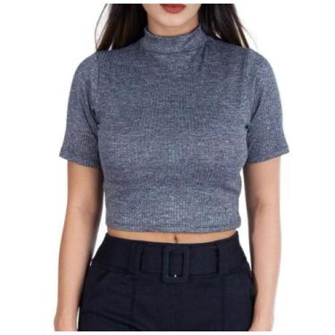 Imagem de Blusa Cropped canelado básico manga curta gola alta feminino - Filo mo