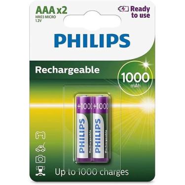 Imagem de 2 Pilhas Recarregáveis Aaa Palito Philips 1,2v