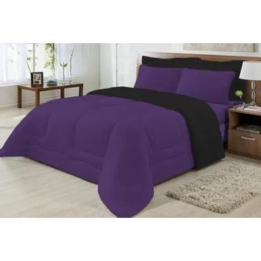 Imagem de Edredom Casal Malha 100% Alg Antialérgico Preto/Roxo - Nathalia Enxova