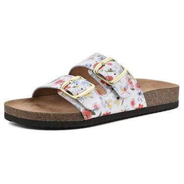 Imagem de WHITE MOUNTAIN Sandália feminina Helga Flat, Branco/Multi/Couro, 38