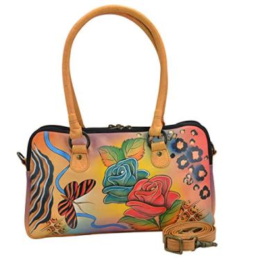 Imagem de Anna by Anuschka Bolsa feminina de couro genuíno pintado à mão com vários compartimentos, Rose Safari, One Size