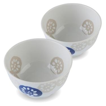 Imagem de Conjunto de 2 tigelas de arroz leves Mino Ware Renkon, tigelas de cereal, azul - 266 ml, 12,7 cm