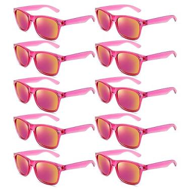 Imagem de Pibupibu Pacote com 10 óculos de sol rosa choque a granel, cores neon retrô dos anos 80, conjunto de lembrancinhas de festa