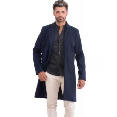 Imagem de Casaco Sobretudo Lã Batida Masculino Longo Forrado - KICKOFF, Azul, M