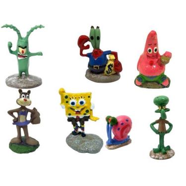 Imagem de Kit Aquário Enfeites 7 Bonecos Bob Esponja Fenda Do Biquíni - Fragata