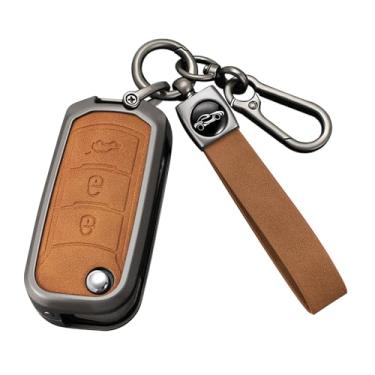 Imagem de HIBEYO Capa de chaveiro compatível com Trumpchi GS3 GS4 GS5 GS7 GS8 M6 M8 GA3 GA4 GA5 GA6 GA8 2018 2019 2020 Acessórios Capa de chave inteligente dobrável de couro e liga de zinco com chaveiros-B tipo