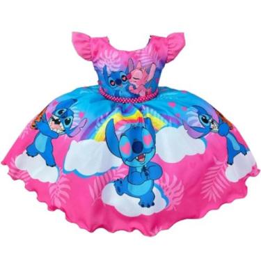 Imagem de Vestido Infantil Lilo Stitch e Amigos Pink festa tamanho 2 ao 12 N1334