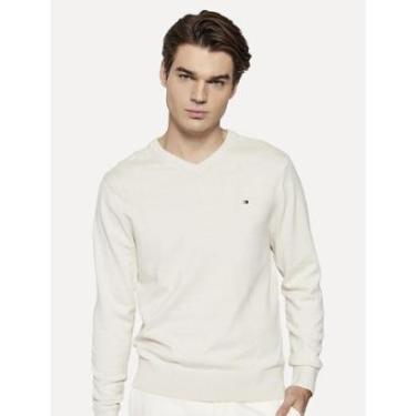 Imagem de Suéter Tommy Hilfiger Masculino Signature V-Neck Off White-Masculino