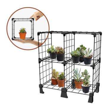 Imagem de Prateleira Decorativa 4 Nichos para Vasos Flores Suculentas Mini Estante de Aço Aramado para Casa