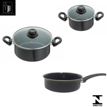 Imagem de Conjunto Panelas Preta Indução Cooktop Elétrico Á Gás 3 Pçs - Jjb Util
