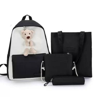 Imagem de Kit Mochila Ursinho 4 em 1 Multifuncional Impermeável Necessaire Estoj
