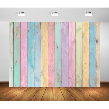 Imagem de BELECO Tecido de 3 x 2,4 m, pano de fundo de madeira colorida, Páscoa, pastel, textura de madeira rústica, fundo de textura de madeira para bebê, aniversário, chá de bebê, decoração de festa, retrato,