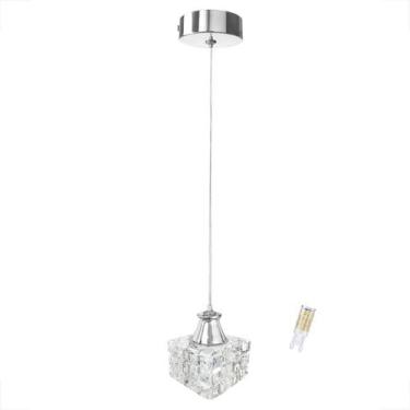 Imagem de Pendente Cristal Para Quarto Metal Prateado Sala Bet43 + Led - Acienda