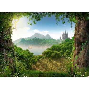 Imagem de Conto de fadas, cenário de floresta, castelo, veleiro, navio, encantador, fotografia, fundo, céu azul, fantasia mística, paisagem floresta, cenários, cabine de retrato, estúdio de sessão de vídeo,