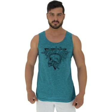 Imagem de Regata Clássica Masculina MXD Conceito Skull And Roses, Azul petróleo,