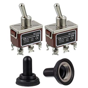 Imagem de BOJACK Rt1321 Interruptor de Alternância 125V 20A 250V 15A Dpdt On-On 6 Pinos Terminais Interruptor Rocker com Tampa de Metal À Prova D'Água (Pacote de 2 Peças)