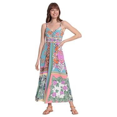 Imagem de London Times Vestido longo feminino com estampa floral e fenda, Branco macio/azul (Aqua Haze), 9 Petite