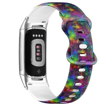 Imagem de Pulseira de silicone macio compatível com Fitbit Charge 5/Fitbit Charge 6 (nebulosa do universo colorido brilhante) para mulheres e homens