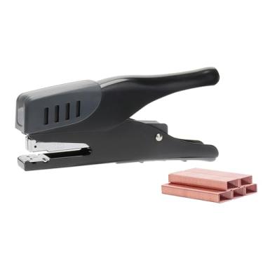 Imagem de NatSumeBasics Alicate grampeador sem esforço e 1000 grampos de ouro rosa, grampeador portátil preto, capacidade de 45 folhas, grampeadores manuais resistentes para acessórios de escritório (preto)