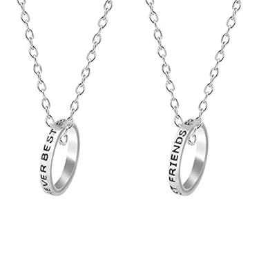 Imagem de BFF Best Friends Colar para mulheres e homens com letra inicial Best Friend Forever Love Heart Rings para 2 3 adolescentes conjunto de joias de graduação, Prata, Strass