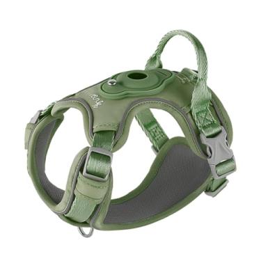 Imagem de TSPRO Peitoral para cães com suporte de airtag, peitoral tático para cães com alça, arnês refletivo resistente ajustável, durável e sem puxar para cães pequenos (tamanho verde 2)