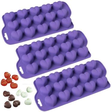 Imagem de Bakerpan Molde de silicone para coração de chocolate, bandeja de gelatina e gelo em forma de coração, molde para doces, 15 cavidades – Conjunto de 2