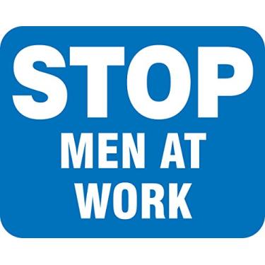 Imagem de Accuform Placa Prismática de Grau Engenheiro FRR362BU, Legenda "Stop Men at Work", 0,18 cm de espessura, alumínio, 30,48 cm x 38,12 cm, Branco sobre azul