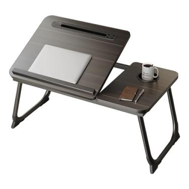 Imagem de Mesa de laptop para cama, suporte ajustável para laptop com 5 ângulos diferentes, bandeja de colo portátil com porta de carregamento USB e suporte de copo, bandeja de mesa para laptop para comer,