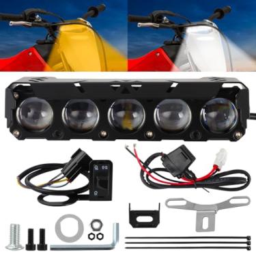 Imagem de AUTOVIC Kit de barra de luz frontal de motocicleta de 3 modos, luz branca e luz âmbar, farol alto e farol baixo, barra de luz de bicicleta suja para Kawasaki Honda, Yamaha, Suzuki, Ski-Doo G4, Plug