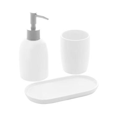 Imagem de LYOR - Conjunto 3 Peças para Banheiro de Cerâmica Londres Branco e Prata