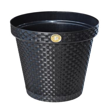 Imagem de Vaso de Plantas Redondo com Prato Rattan 36 Litros Preto Arqplast