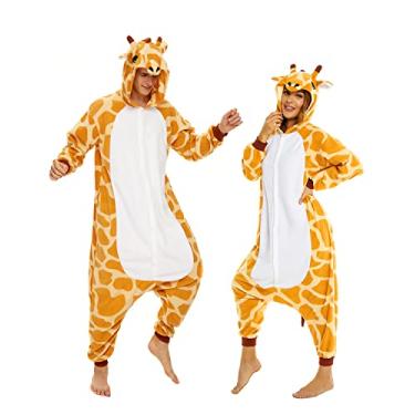 Imagem de CANASOUR Pijama unissex para adultos, fantasia de Halloween, animal, anime, cosplay, macacão de Natal, Girafa laranja, M