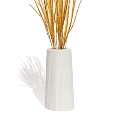 Imagem de Mini Vaso Garrafa Fina Listras Artesanal 9,5cm em Cimento (Amarelo)