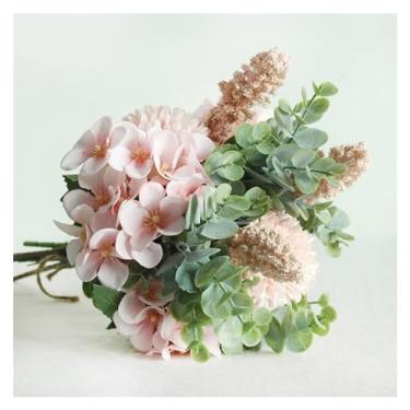 Imagem de Decoração de primavera - buquê de casamento flor sintética seda artificial flor de maçã silvestre buquê de dama de honra branco roxo pompom folha de eucalipto suprimentos de casamento, plantas