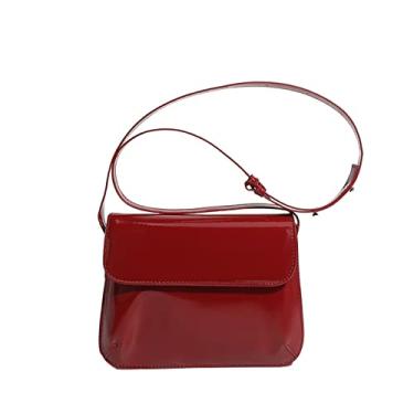 Imagem de Bolsa carteiro feminina vintage pequena bolsa de ombro feminina de couro bolsas da moda bolsas femininas(1Red)
