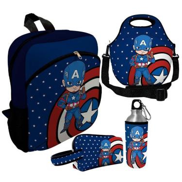 Imagem de Kit Escolar Infantil Mochila de Costas + Lancheira Térmica + Necessaire Plus + Squeeze de Alumínio-Unissex