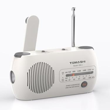 Imagem de TOMASHI Rádio meteorológico FM/AM/NOAA, rádio de emergência de manivela com lanterna, alarme SOS, recarregável e operado por bateria para uso externo e de emergência