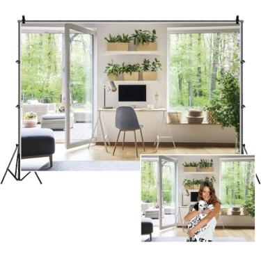 Imagem de TTQYFNM Fundo de 3 x 2,4 m para escritório de negócios, janela de batente, para trabalho em casa, moderno, mobiliário gordo, apartamento, fotografia, fundo, para videoconferência, zoom, reuniões,