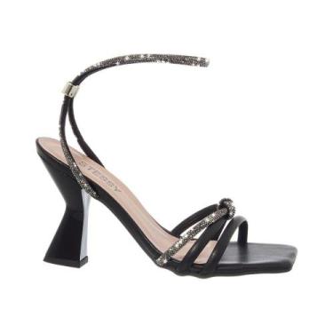 Imagem de Sandália Feminina  Com Strass Salto Alto Grosso Brilho - Stessy Shoes,